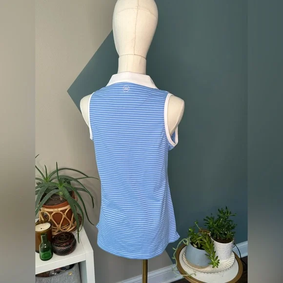 Peter Millar Women’s Sleeveless Golf Polo Shirt S Blue White Stripe UPF 50+ - Picture 6 of 14